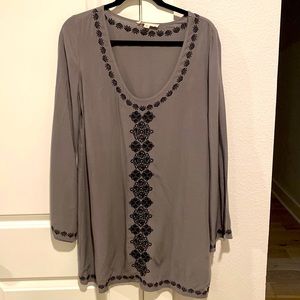 Love stitch boho style mini long sleeve grey dress